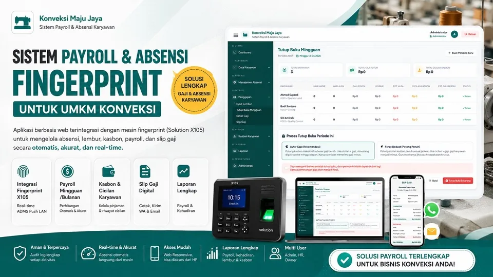 Sistem HRIS Payroll dan Absensi Fingerprint untuk UMKM, Konveksi dan Pabrik